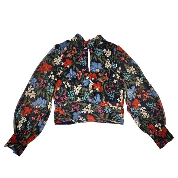 ASTR the Label Dark Floral Cropped Blouse Top Sz.M Multi Open Back Romantic - Picture 16 of 16